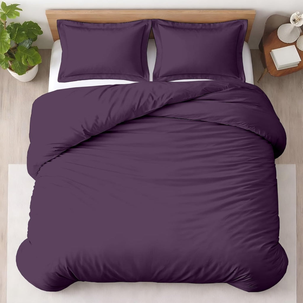 Kotton Culture 3 Pc Duvet Cover King Size Set-100% Egyptian Cotton 600 Thread Count Ultra Soft Premium Durable Comforter Cover Zipper Closure & Corner Ties - (Plum, 104" X 94")