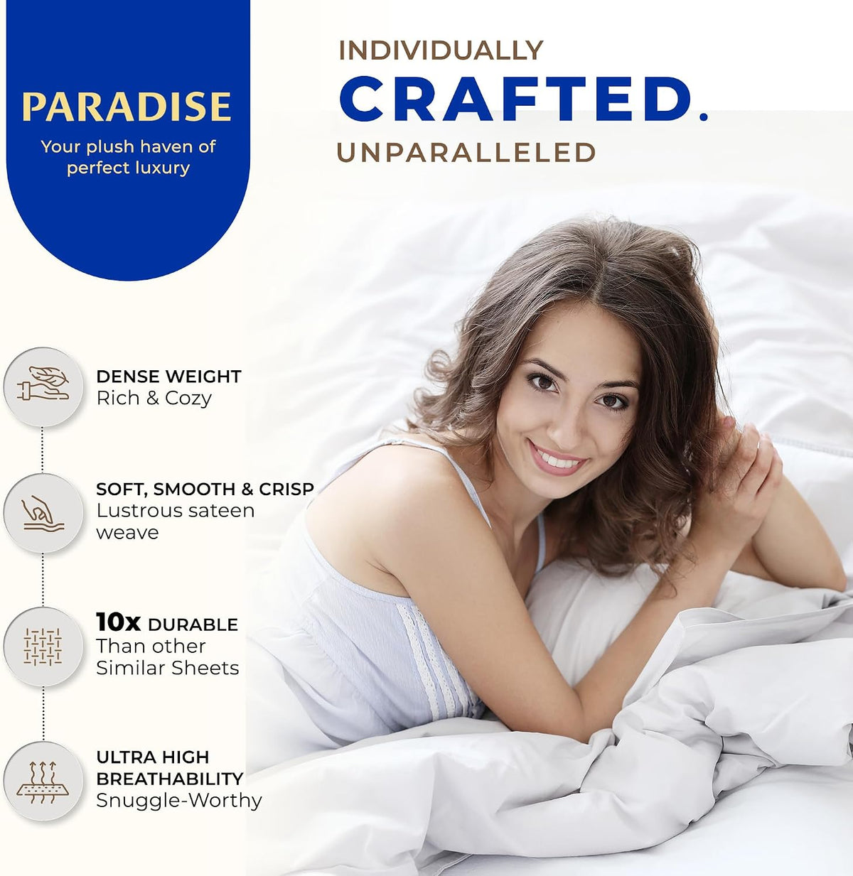Thread Spread 100% Egyptian Cotton Pillow Cases Queen Size Set of 2 - Luxury 1000 Series Paradise Collection Queen Pillow Cases (White), Soft Cooling Sateen Hotel Egyptian Cotton Pillowcases