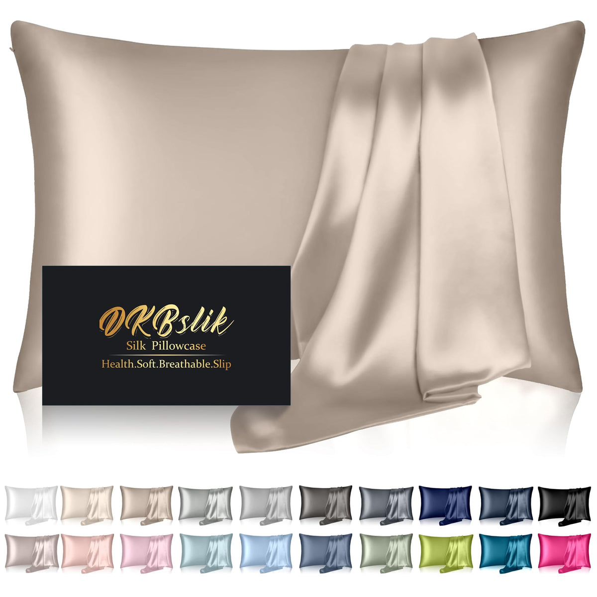 Silk Pillowcase for Hair and Skin, Mulberry Silk Pillow Cases Standard Size, Anti Acne Cooling Sleep Both Sides Natural Silk Satin Pillow Covers with Hidden Zipper, Gifts for Women Men, Ash Blue