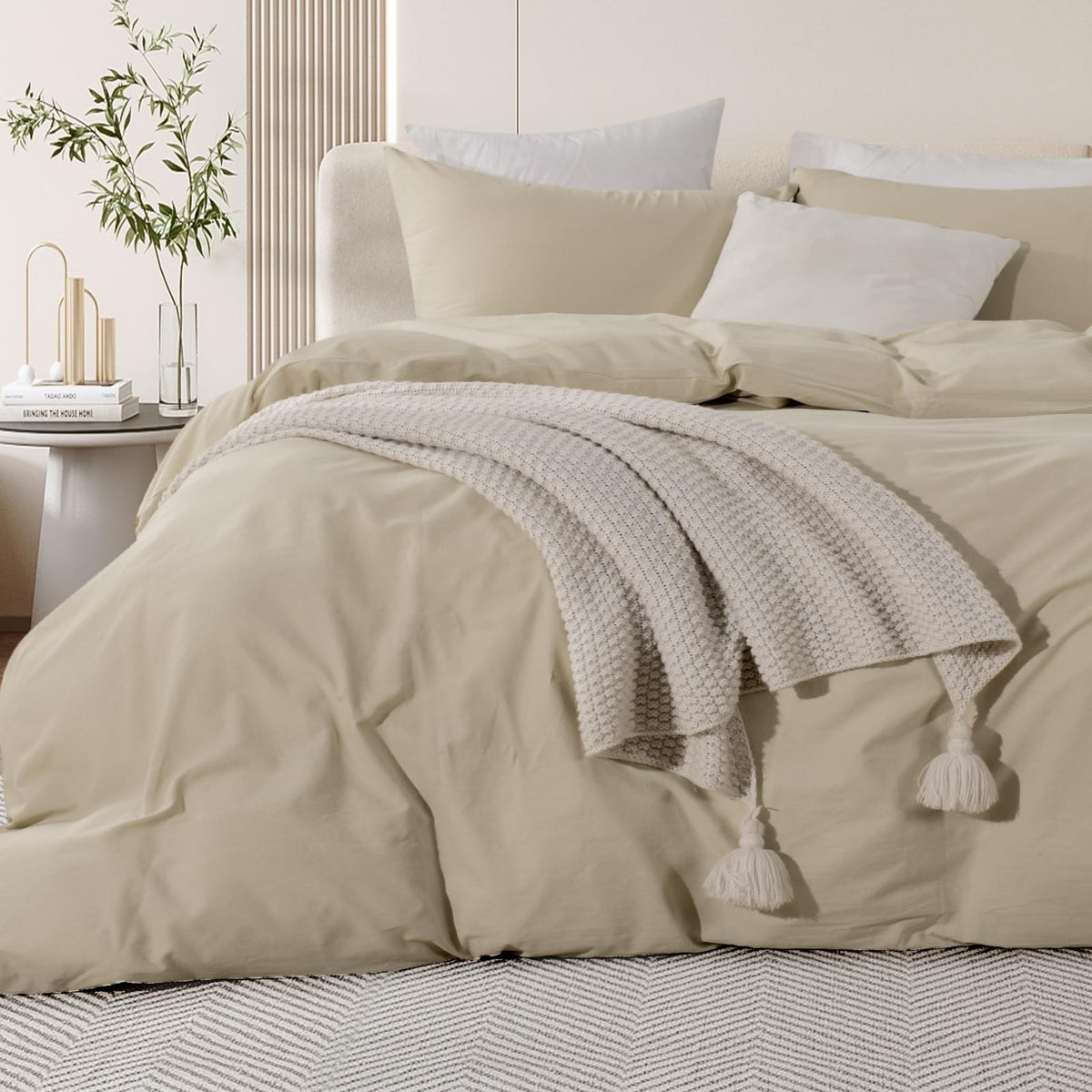 NEXHOME PRO Duvet Cover Set Queen Size Linen Look Textured 100% Washed Cotton Duvet Cover Burgundy Dark Red 3 Pieces Bedding Set with Zipper Closure,Breathable, Soft Organic Natural(No Comforter)