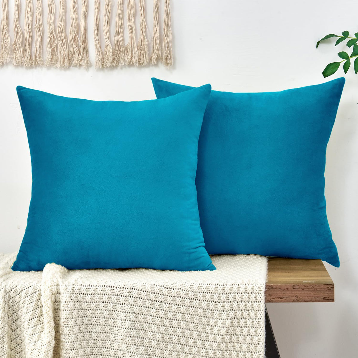Throw Pillow Covers Mustard Yellow Set of 2 18x18 Inch Fall Pillow Covers, Soft Velvet Farmhouse Neutral Decorative Pillowcases for Couch Sofa Bed, Home Boho Decor, Modern Cushion Covers