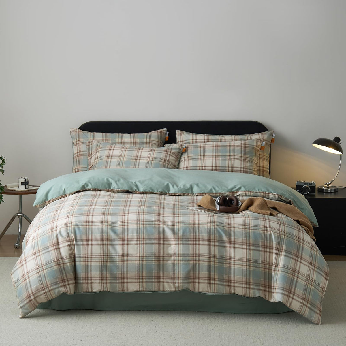 EAVD Retro Striped Duvet Cover Queen Soft 100% Washed Cotton Green Purple