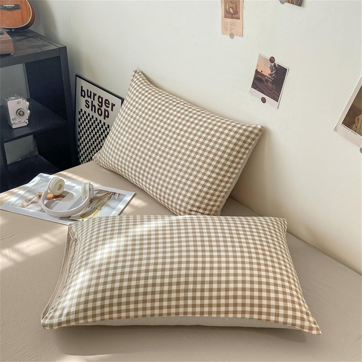 Nayoroom Gingham Duvet Cover Set Queen Brown Tan Plaid Checkered Bedding