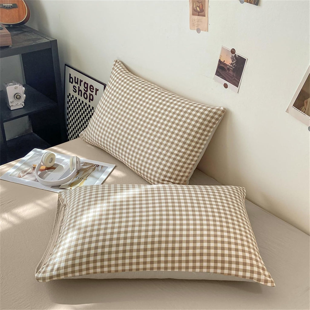 Nayoroom Gingham Duvet Cover Set Queen Brown Tan Plaid Checkered Bedding