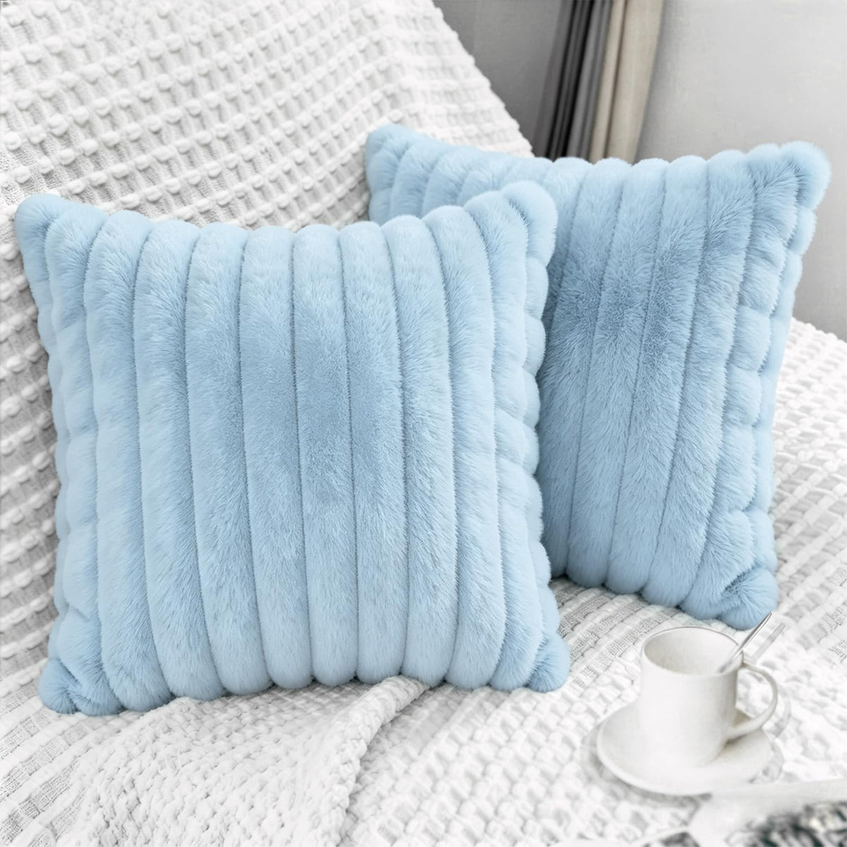 2 Pack 18x18 Pillow Cover Velvet Pillow Covers, Faux Fur Square Throw Pillow Covers for Living Room Decorations Throw Pillow Case, Throw Pillow Cover Cushion Cover for Home Sofa Bedroom Car, Grey