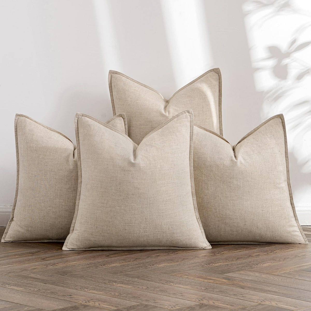 MIULEE Neutral Brown Boho Linen Pillow Covers 18x18 Inch Pack of 4