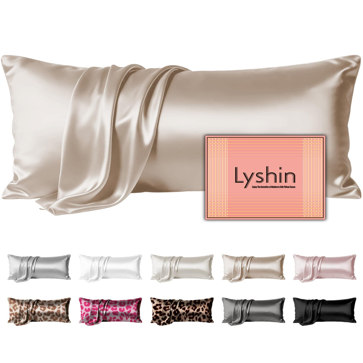 LYSHIN White Silk Pillow Cases Standard Size with Hidden Zipper