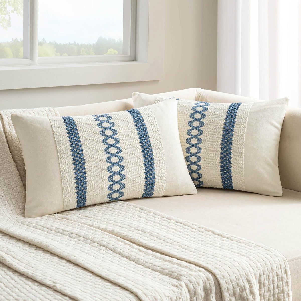MIULEE Set of 2 Sage Green Boho Decorative Lumbar Pillow Covers 12x20 Inch