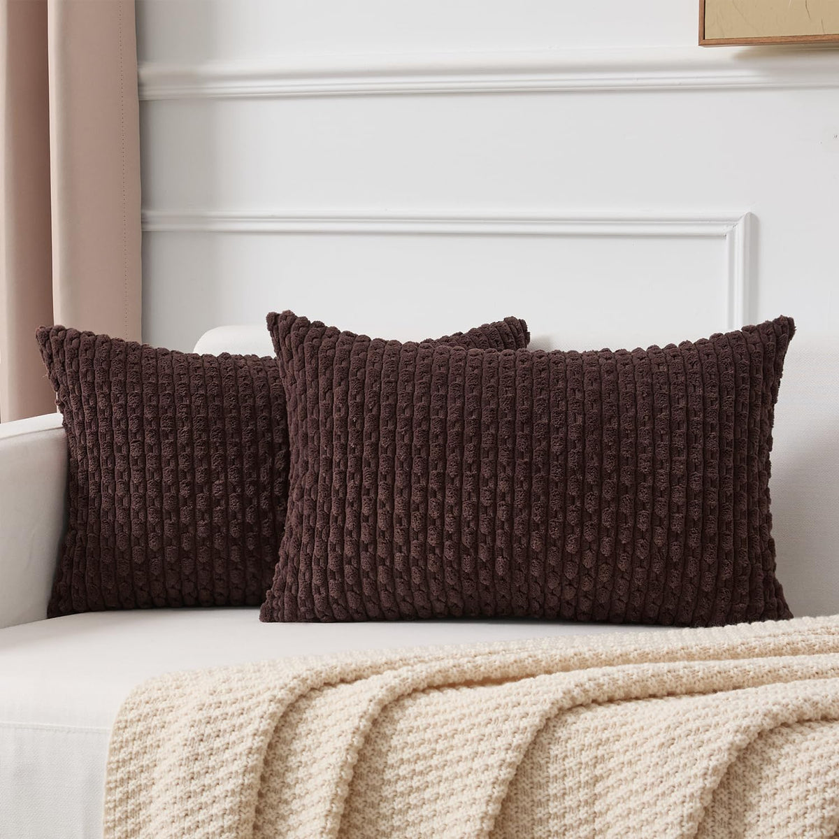 Kevin Textile Soft Corduroy 18x18 Inch Pillow Covers 2 Pack, Burnt Brick