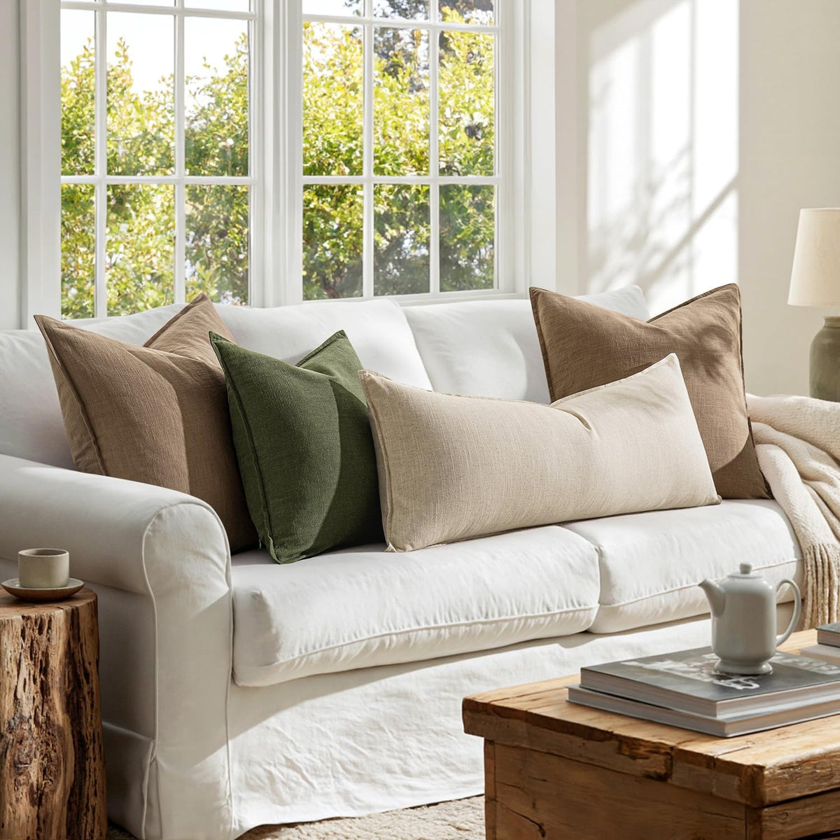 MIULEE Decorative Linen Lumbar Pillow Cover 14x36 Inch Natural Beige