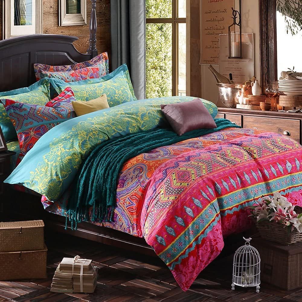 King Size Duvet Cover Set Floral Luxury Soft Brushed Microfiber Crinkle Gauze Fabric 3 Pieces Bedding Set Flower Pattern Duvet Cover King with Zipper Closure Breathable Comfy