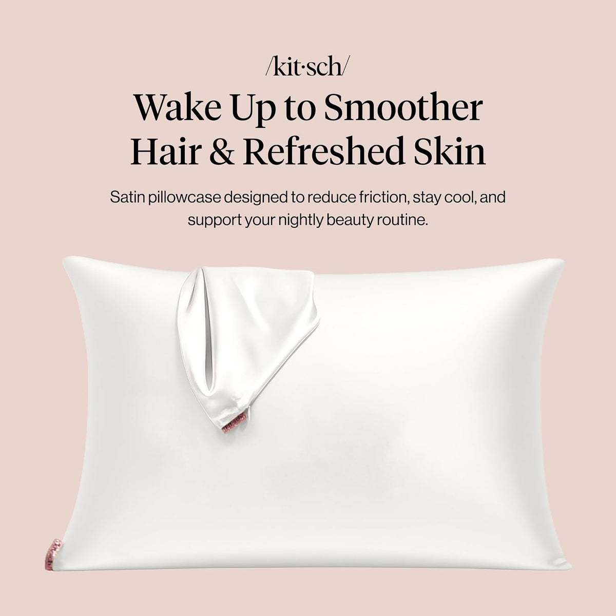 Kitsch Satin Pillowcase with Zipper - Standard Size, Ivory
