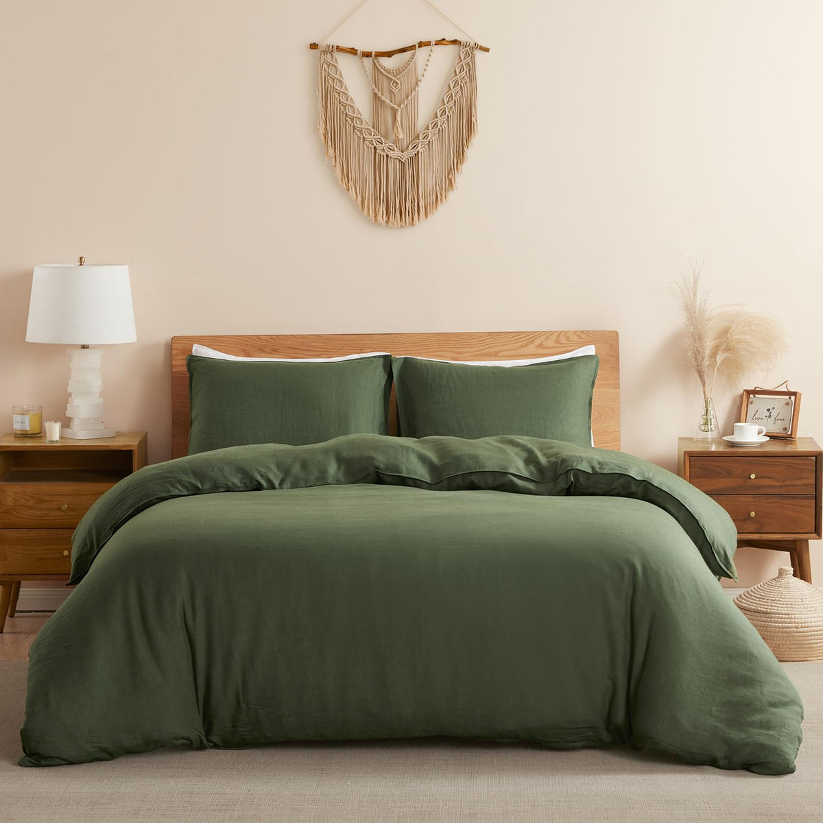 DAPU 100% French Linen Duvet Cover 3Pcs Set, 170GSM Linen Bedding, Queen