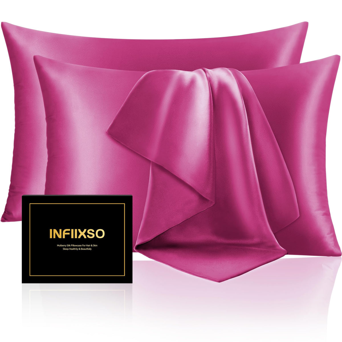 INFIIXSO Silk Pillow Cases 2 Pack, Standard Size, Hidden Zipper, Light Grey