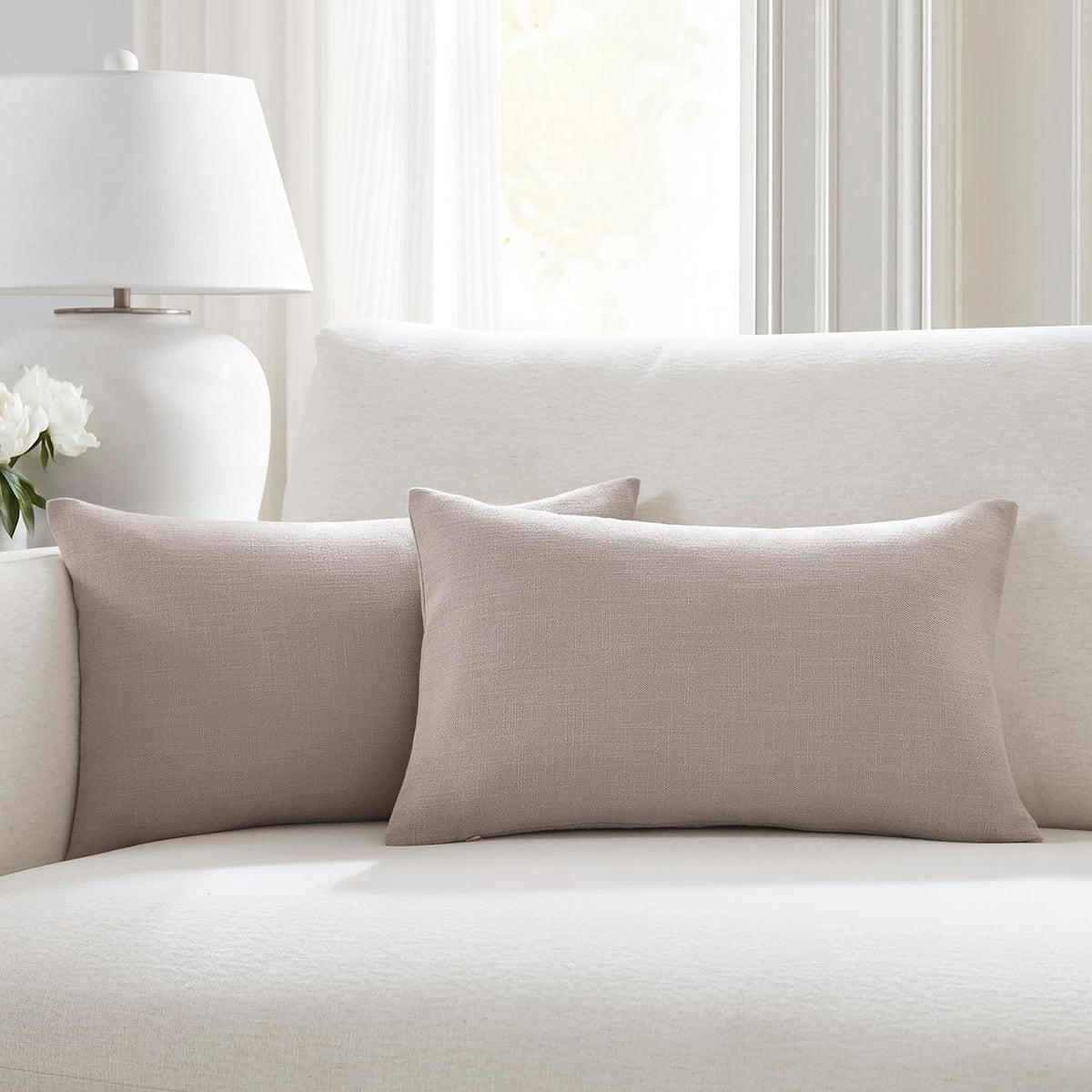 Meekio Linen Blend Throw Pillow Covers 18x18 Set of 2, Ivory