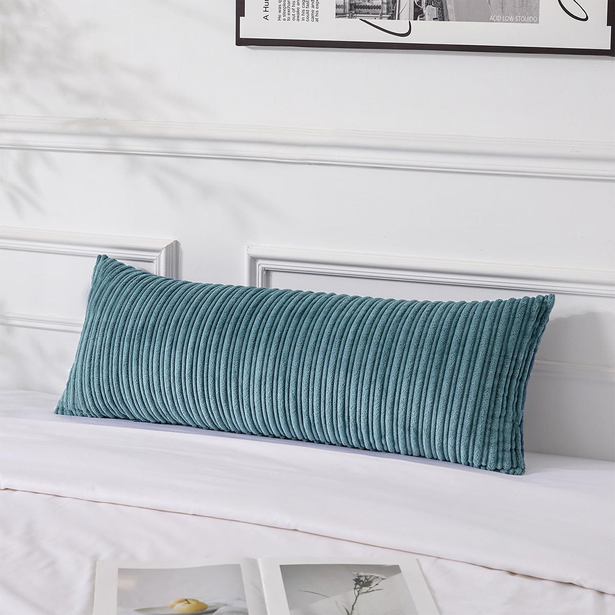 UGASA Velvet 12x20 Inch Lumbar Soft Throw Pillow Cover Boho Farmhouse Decorative Corduroy Striped Both Sides Solid Rectangular Cushion Case for Couch Bedroom Sofa Home, 1 Piece, Beige