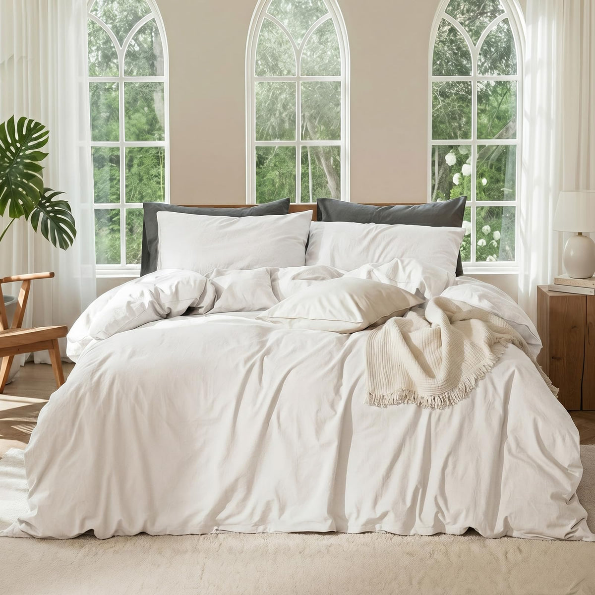 100% Linen Duvet Cover, Soft 3pcs Bedding Set with Zipper Closure, Natural Texture, Breathable for Hot Sleeper,Comforter Not Included(Dark Grey,King(104 * 90))