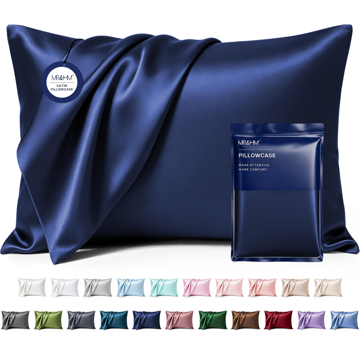 MR&HM Satin Pillowcase 2 Pack, Queen Size 20"x30", Black