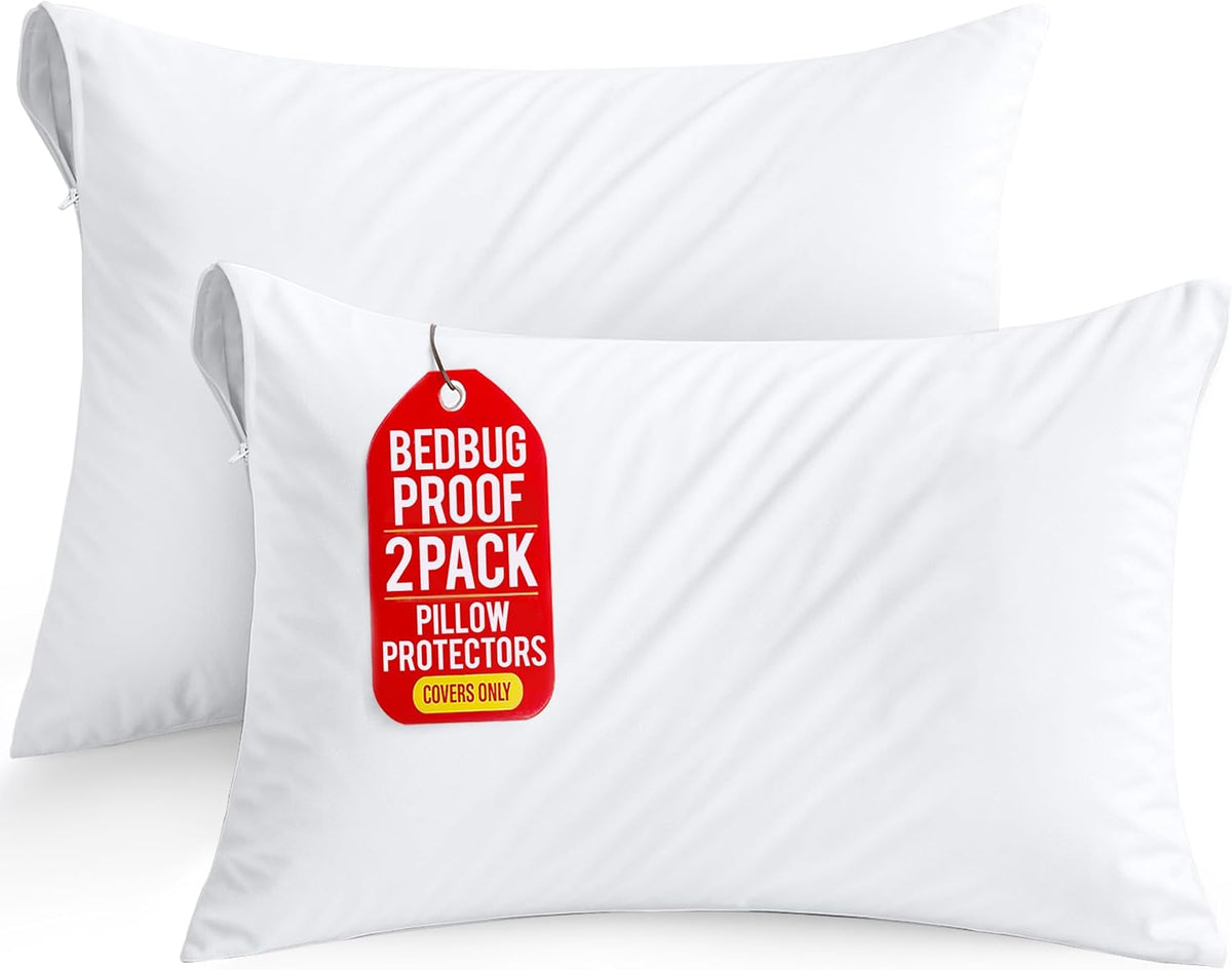 Set of 2 Pillow Protectors with Zipper Queen Size, Pillow Covers