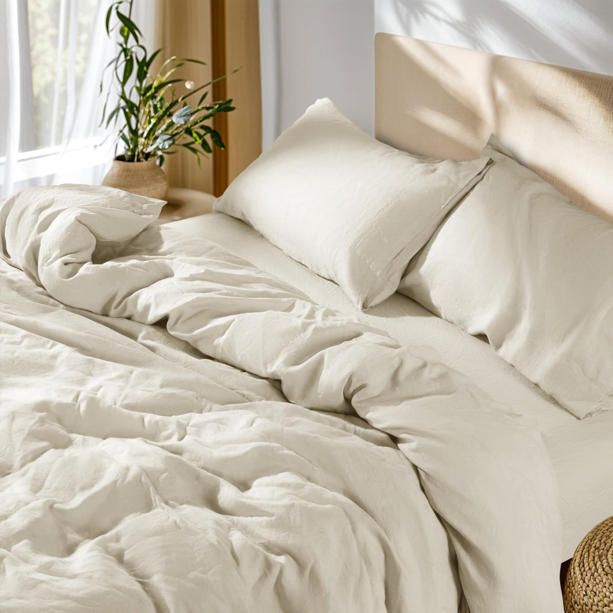 SONORO KATE 100% French Linen Queen Duvet Cover Set,Zipper Closure,3PC