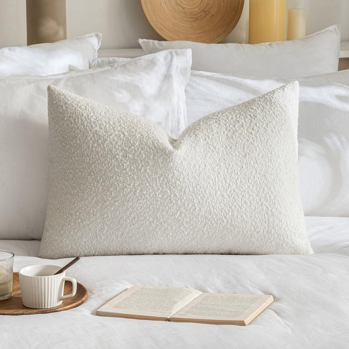 MIULEE Textured Boucle Lumbar Pillow Cover for Bed 12x20 Neutral