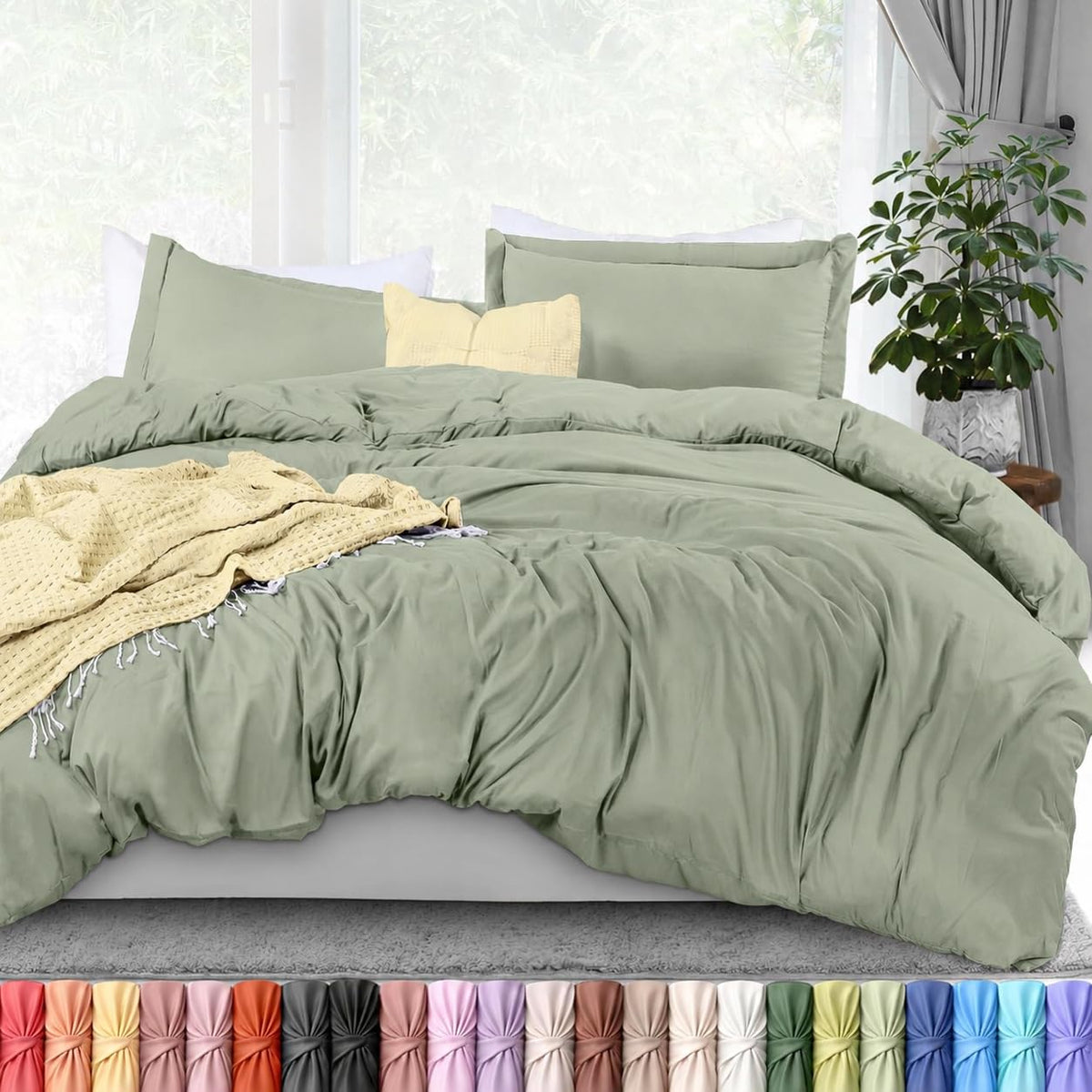 Duvet Cover Queen, 3 Piece Cotton Like Polyester with Zipper Closure, Black
