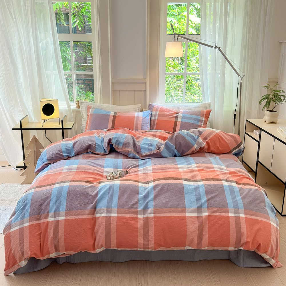 FACE TWO FACE Bedding Duvet Cover Set100% Washed Cotton Duvet Cover Linen Like Textured Breathable Durable Soft Comfy (Full, White)