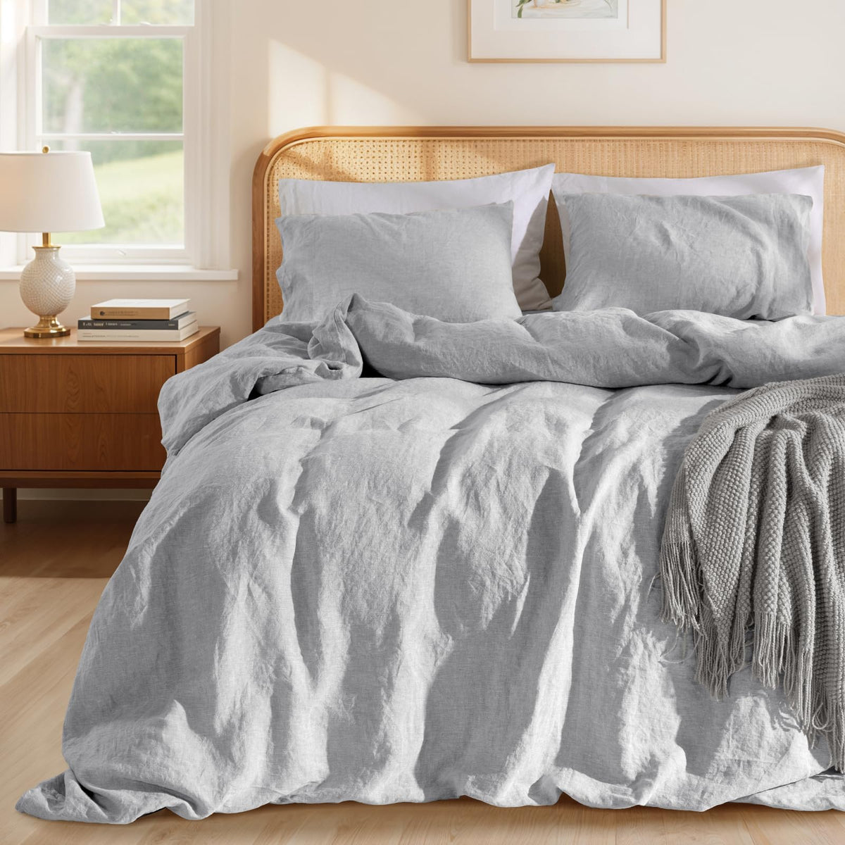 LBRO2M 100% French Linen Duvet Cover Set 3Pcs, Comforter Cover King Size
