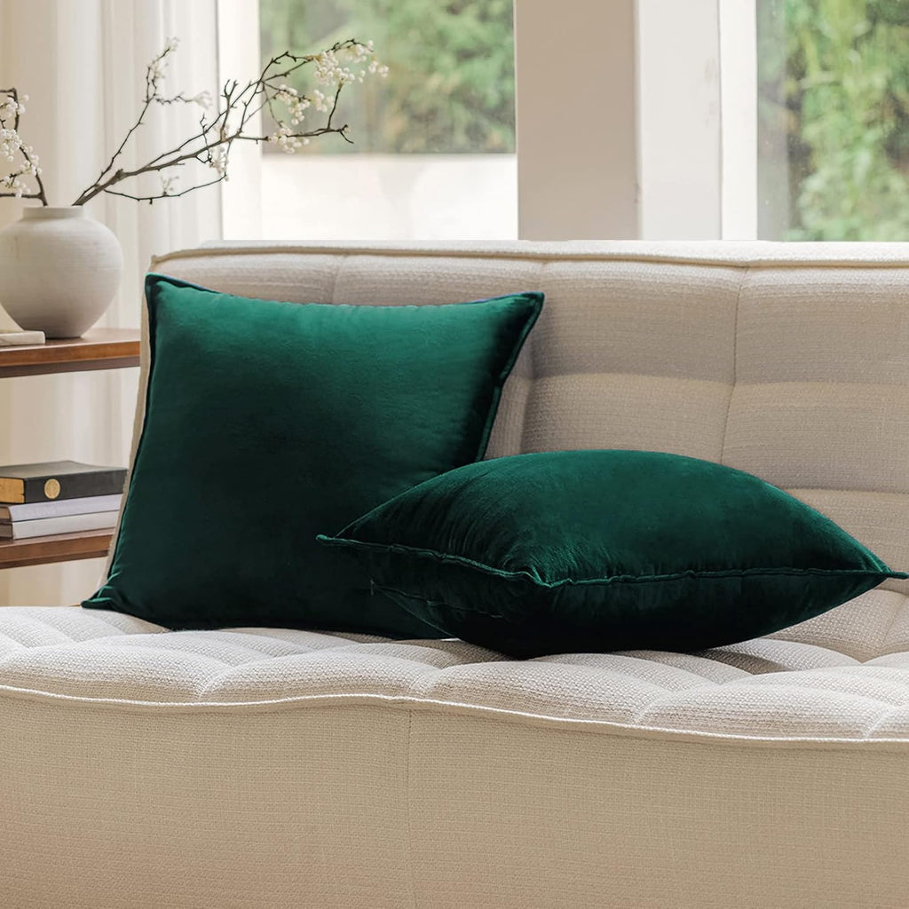 JIAHANNHA Velvet Green Throw Pillow Covers 18”x18”Pack of 2 Soft Decorative