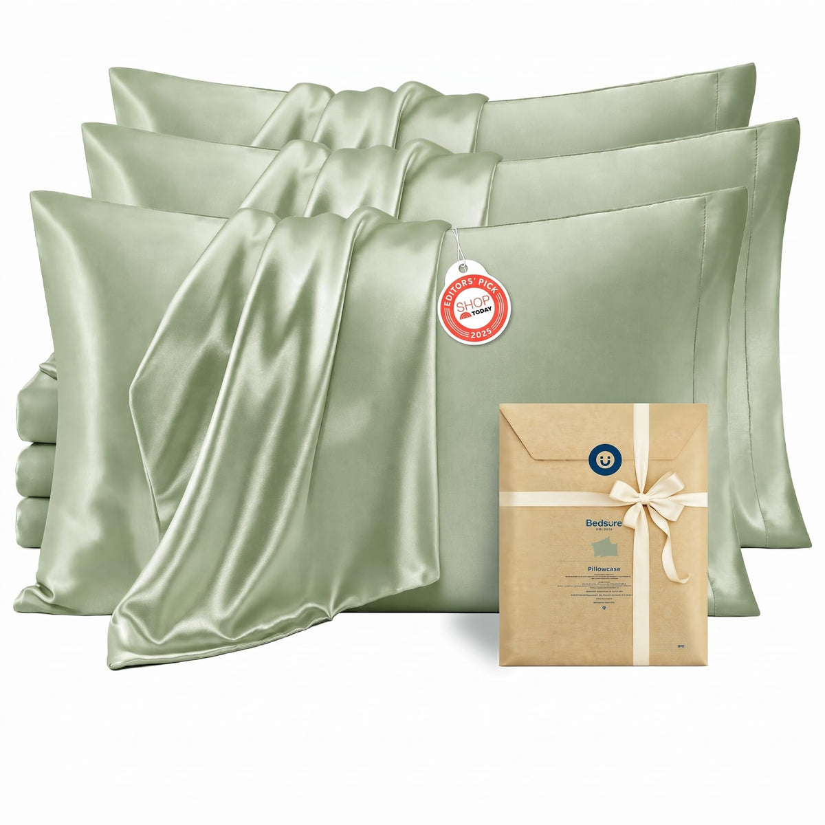 Bedsure Satin Pillowcases Queen Set of 2, Similar to Silk Pillow Case White