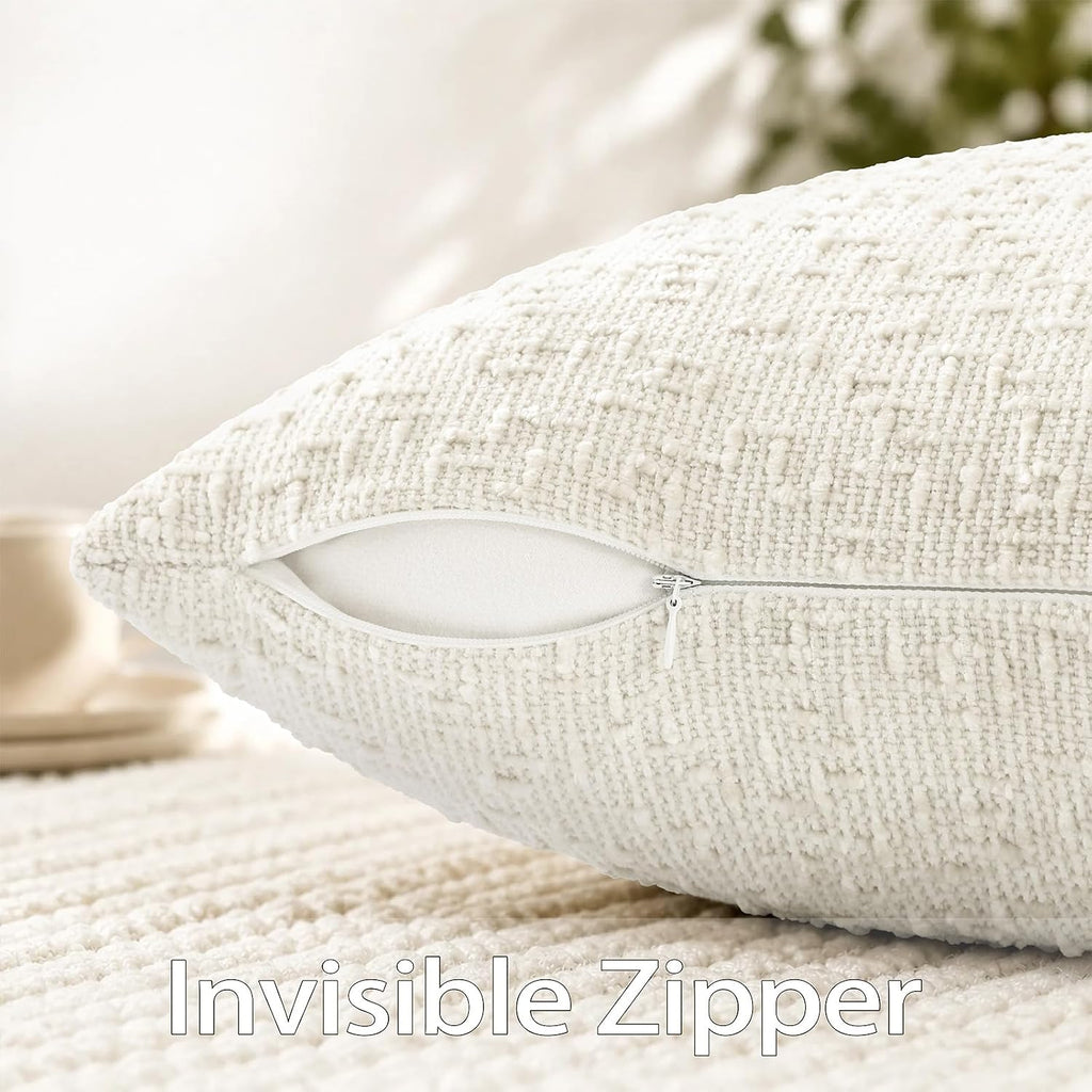 decorUhome Textured Cream White Chenille Throw Pillow Covers 20x20 Set of 2