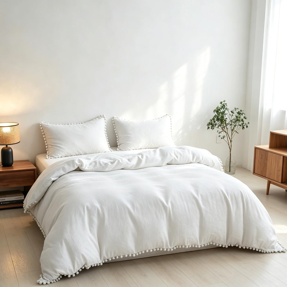 Simple&Opulence 100% French Linen Duvet Cover Set with Embroidered,3 Pcs Washed Soft Farmhouse Bedding Set with Button Closure,1 Comforter Cover and 2 Pillowshams(King,Natural Linen)