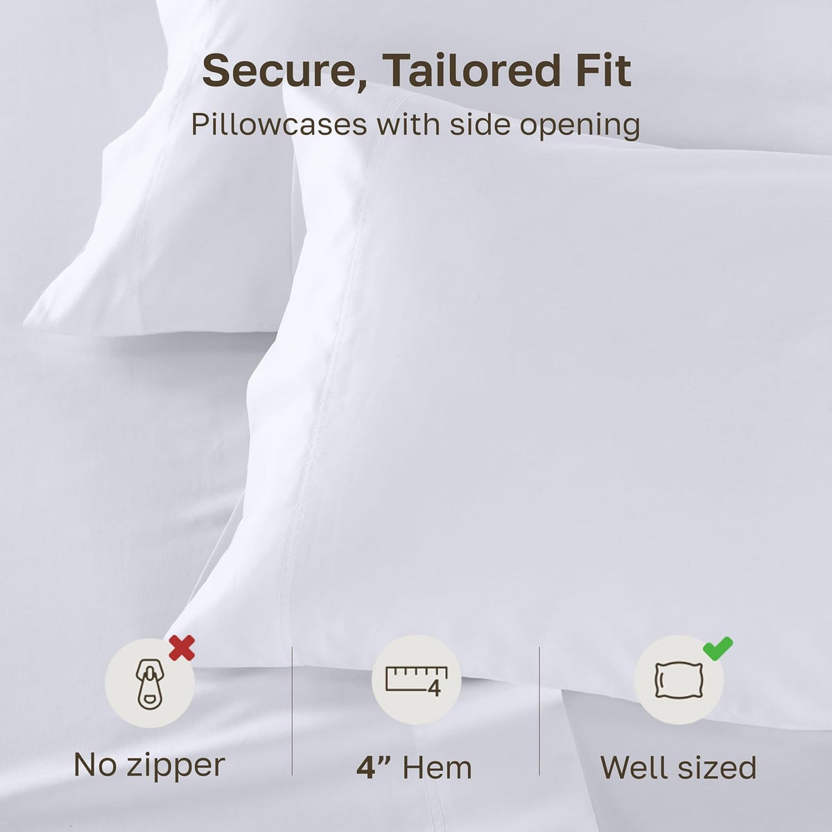 CALIFORNIA DESIGN DEN Luxuriously Soft Hotel Quality 600 Thread Count, 100% Cotton Set of 2 Cases, Crisp & Cool White Standard Pillow Cases Fits Standard & Queen Pillows (Bright White)