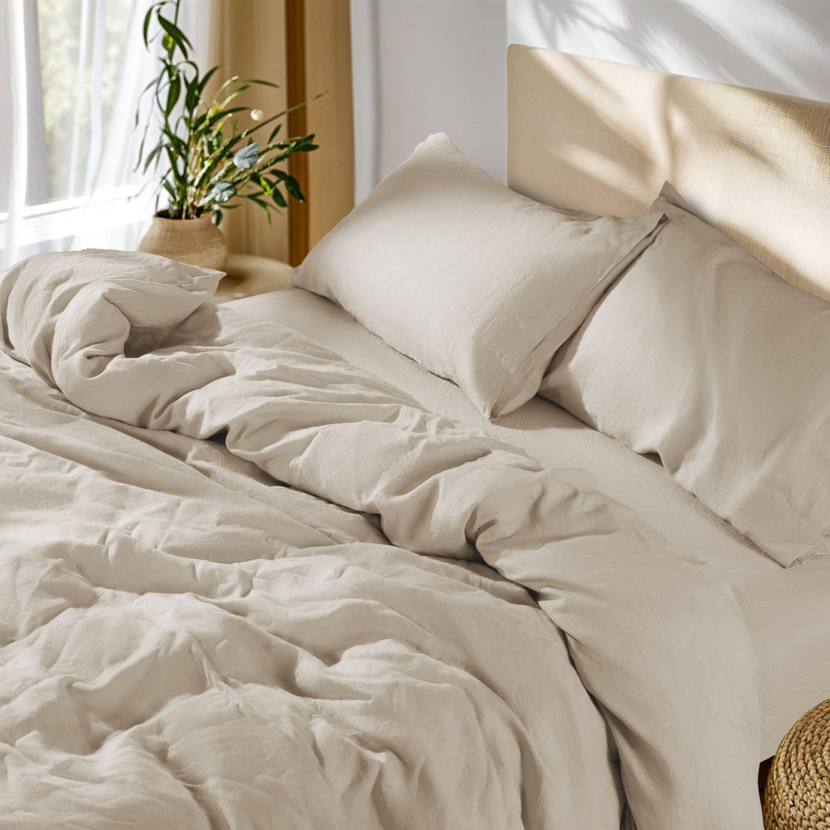 SONORO KATE 100% French Linen Queen Duvet Cover Set,Zipper Closure,3PC