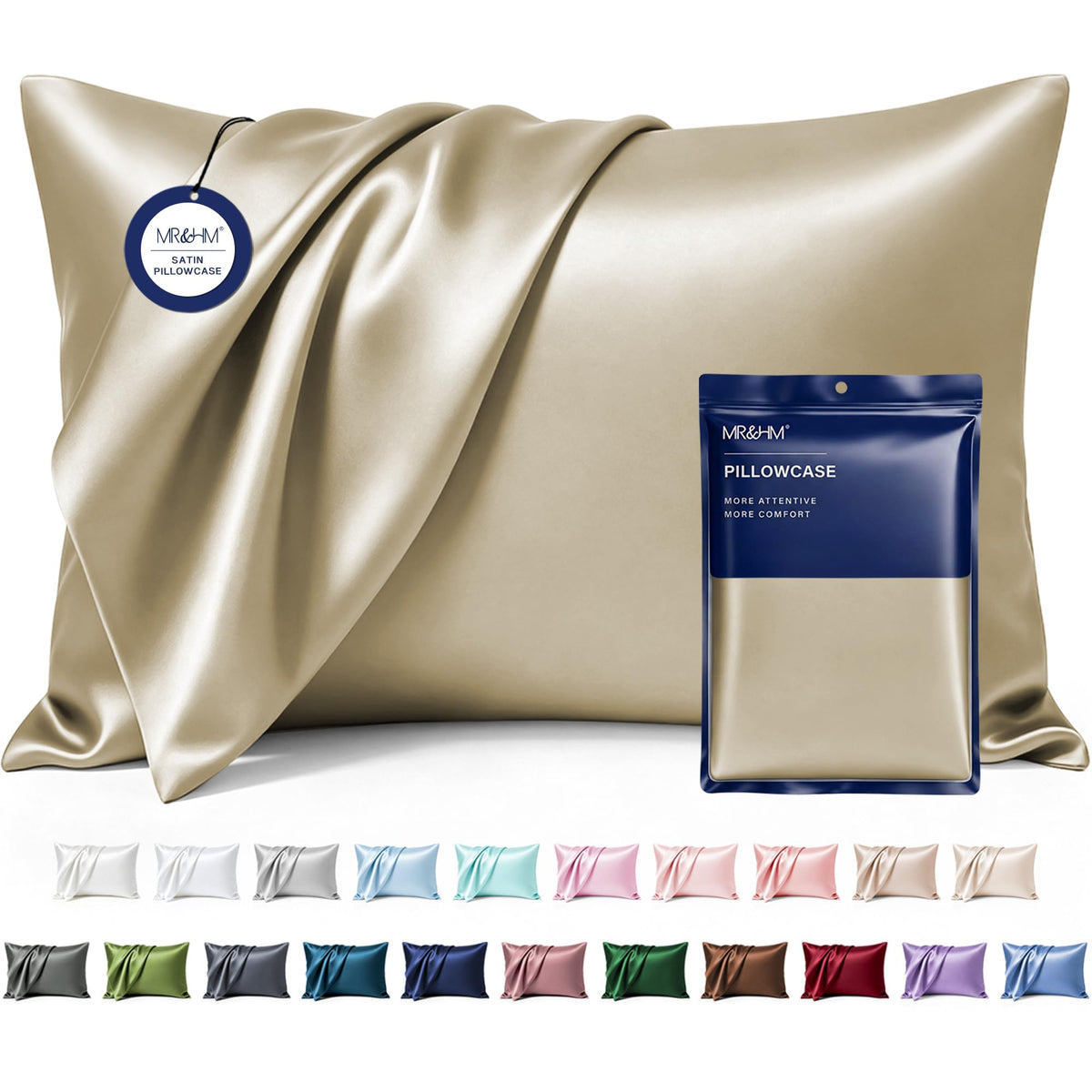 MR&HM Satin Pillowcase 2 Pack, Queen Size 20"x30", Black