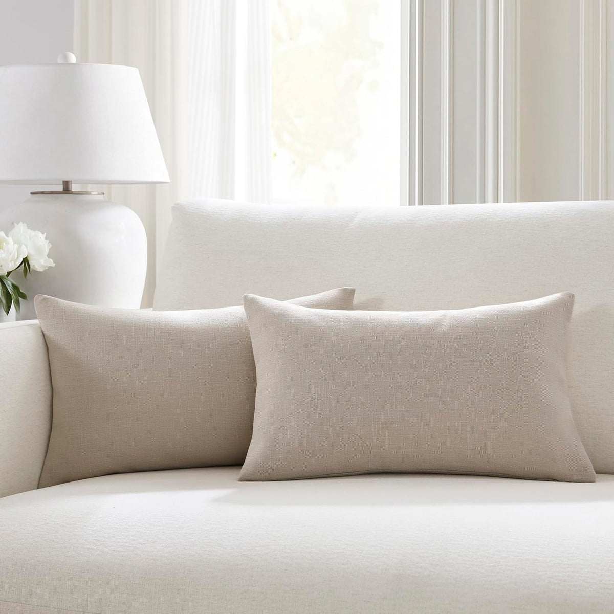 Meekio Linen Blend Throw Pillow Covers 18x18 Set of 2, Ivory