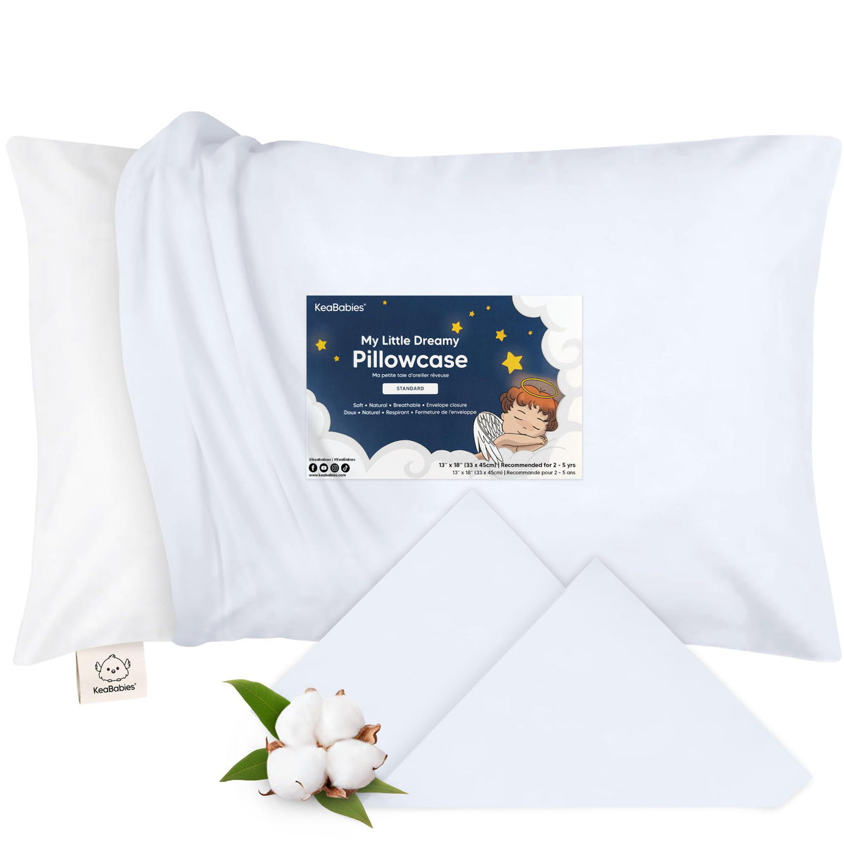 KeaBabies Toddler Pillowcase 13x18 Organic Cotton Cover, Soft White