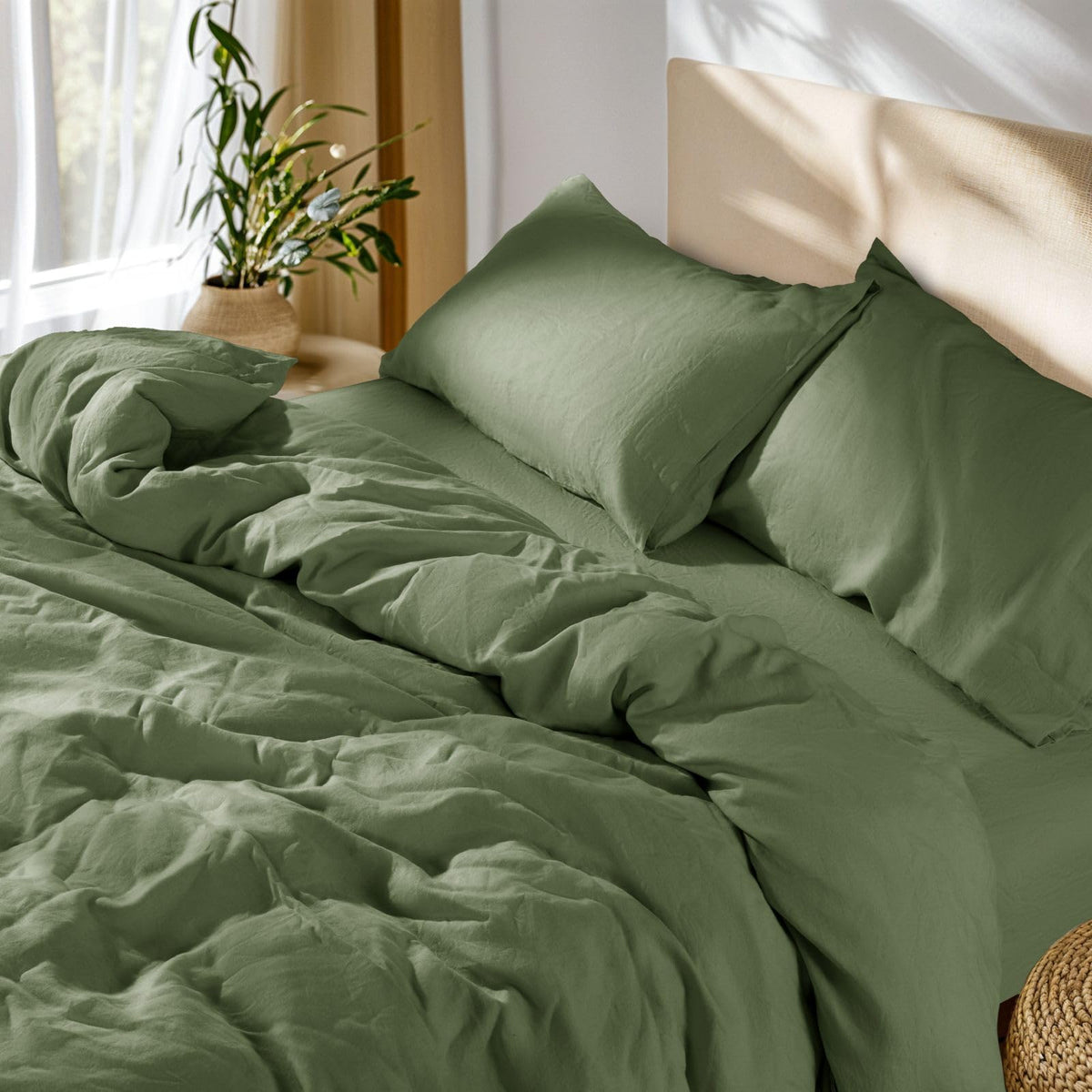 SONORO KATE 100% French Linen Queen Duvet Cover Set,Zipper Closure,3PC