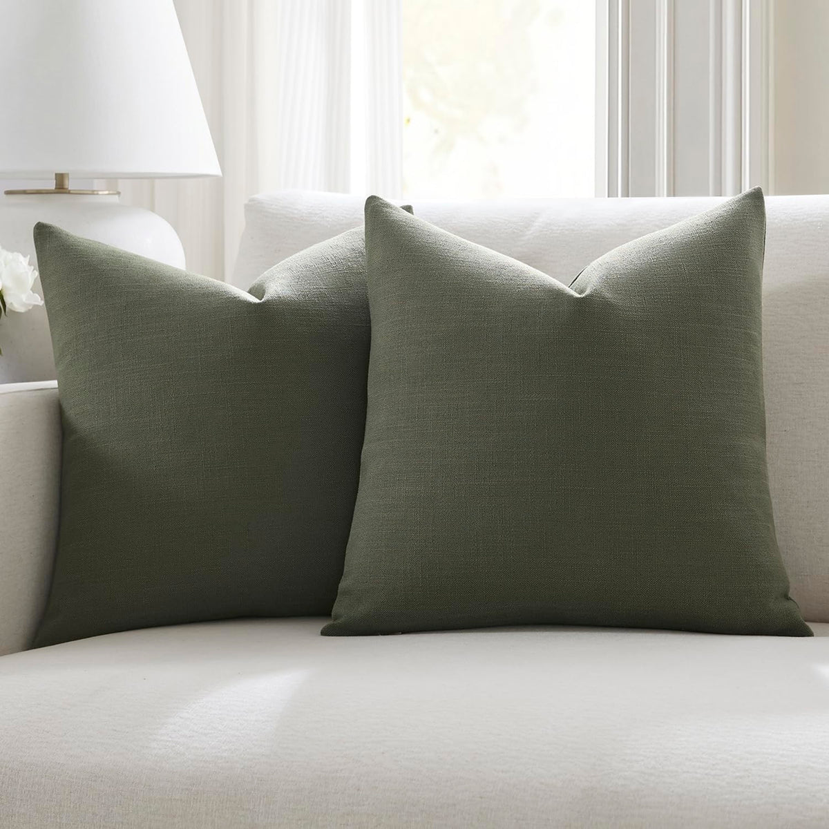 Meekio Linen Blend Throw Pillow Covers 18x18 Set of 2, Ivory