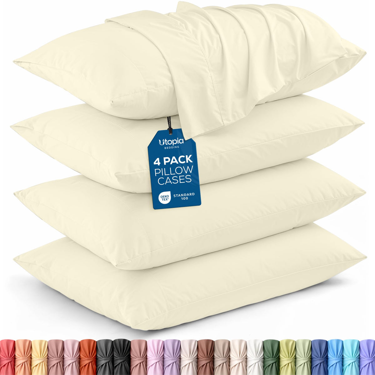 Pillow Covers Standard Size Set of 4, Soft and Comfy Pillow Cases, White