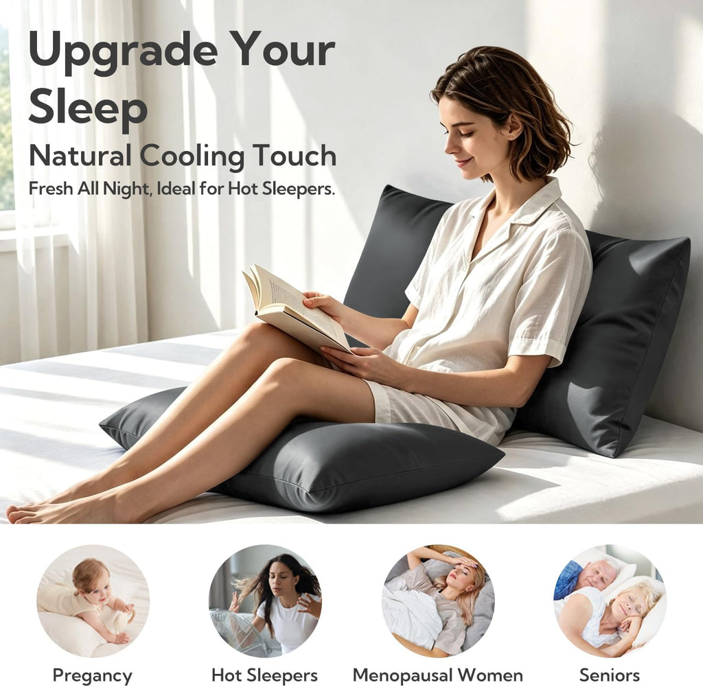 MR&HM Queen Pillowcase Set of 2, Cooling & Breathable, Dark Grey, 20"x30"