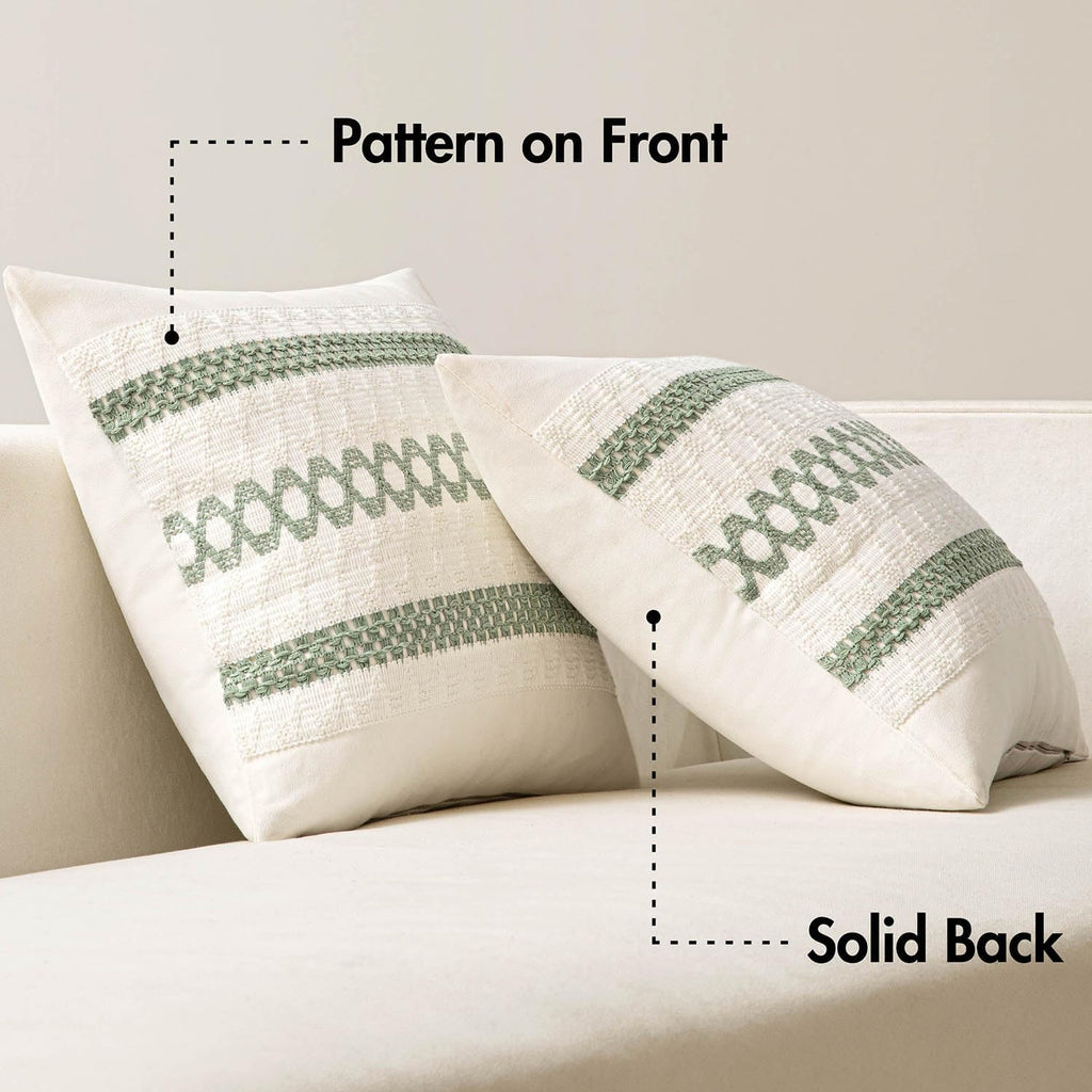 MIULEE Set of 2 Sage Green Boho Decorative Lumbar Pillow Covers 12x20 Inch