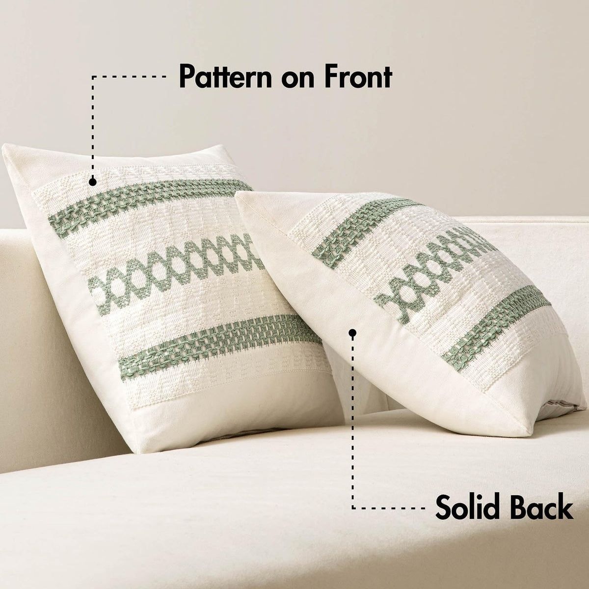 MIULEE Set of 2 Sage Green Boho Decorative Lumbar Pillow Covers 12x20 Inch