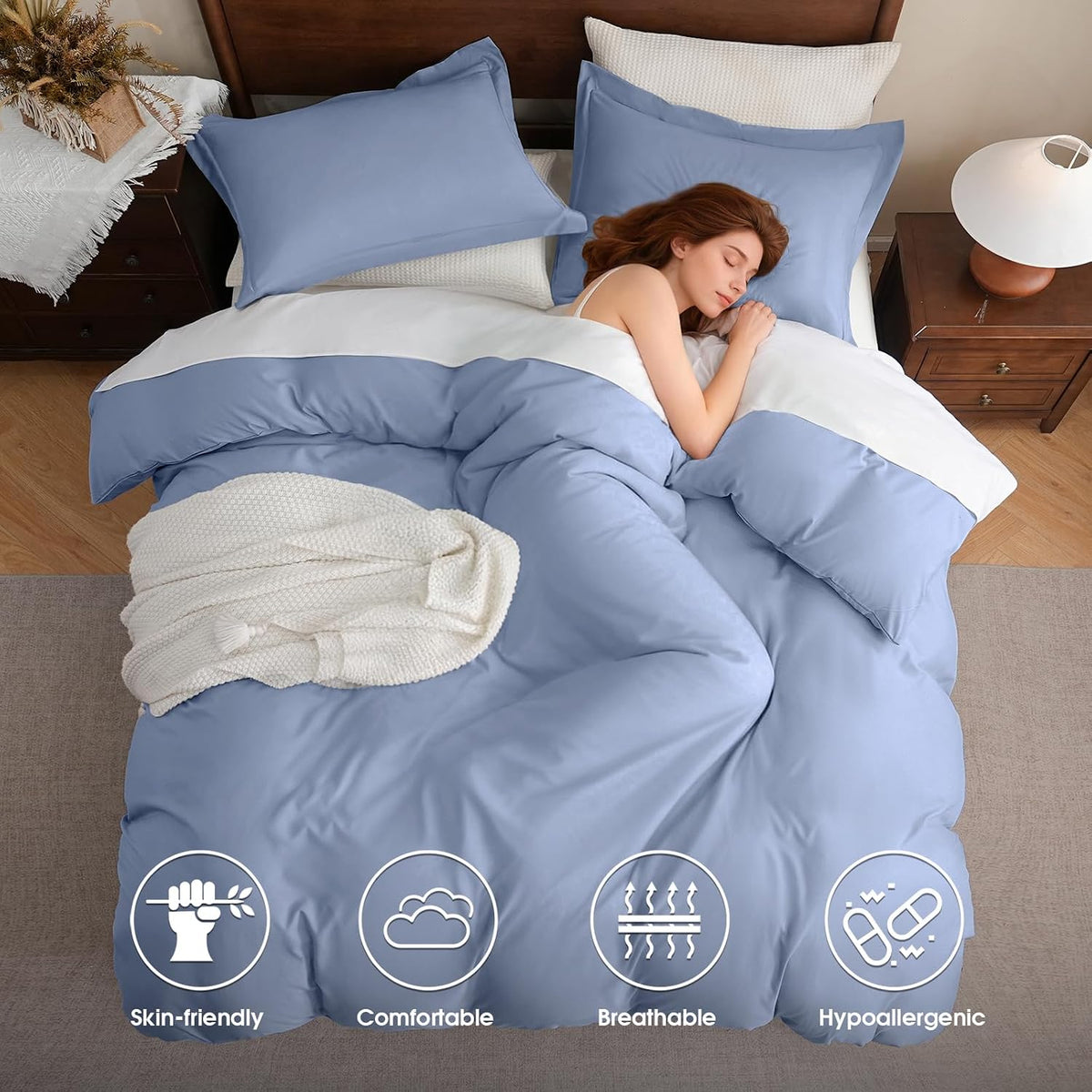 FreshCulture Duvet Cover King Size - 3 Pieces Microfiber Duvet Cover Set with Zipper Closure - Lightweight & Easy Care - 1 Comforter Cover & 2 Pillow Shams - Comforter Not Included (Baby Blue)