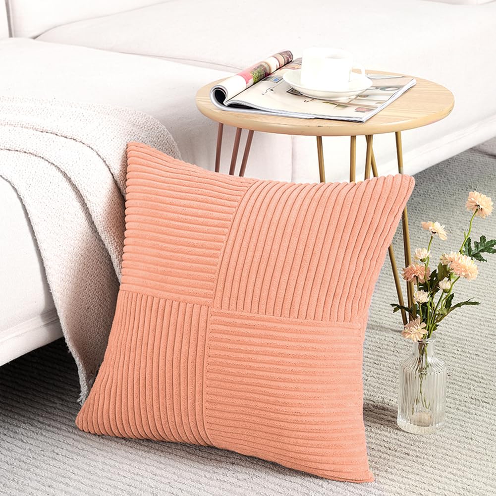 Fancy Homi Blush Pink Lumbar Decorative Throw Pillow Covers 12x20 Inch for Living Room Couch Bed, Rustic Farmhouse Boho Home Decor, Soft Striped Corduroy Rectangle Accent Cushion Case 30x50 cm