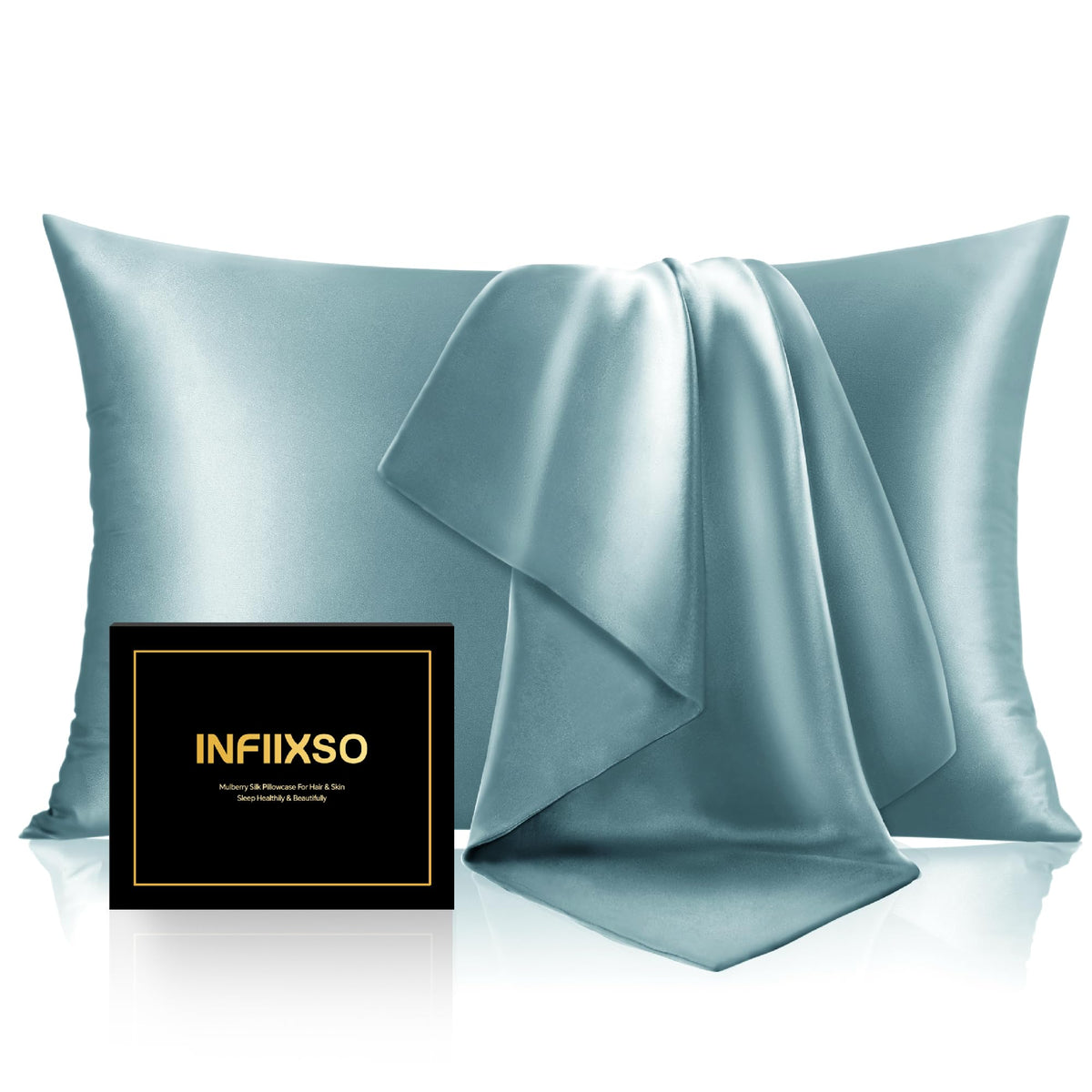 INFIIXSO Silk Pillow Cases 2 Pack, Standard Size, Hidden Zipper, Light Grey