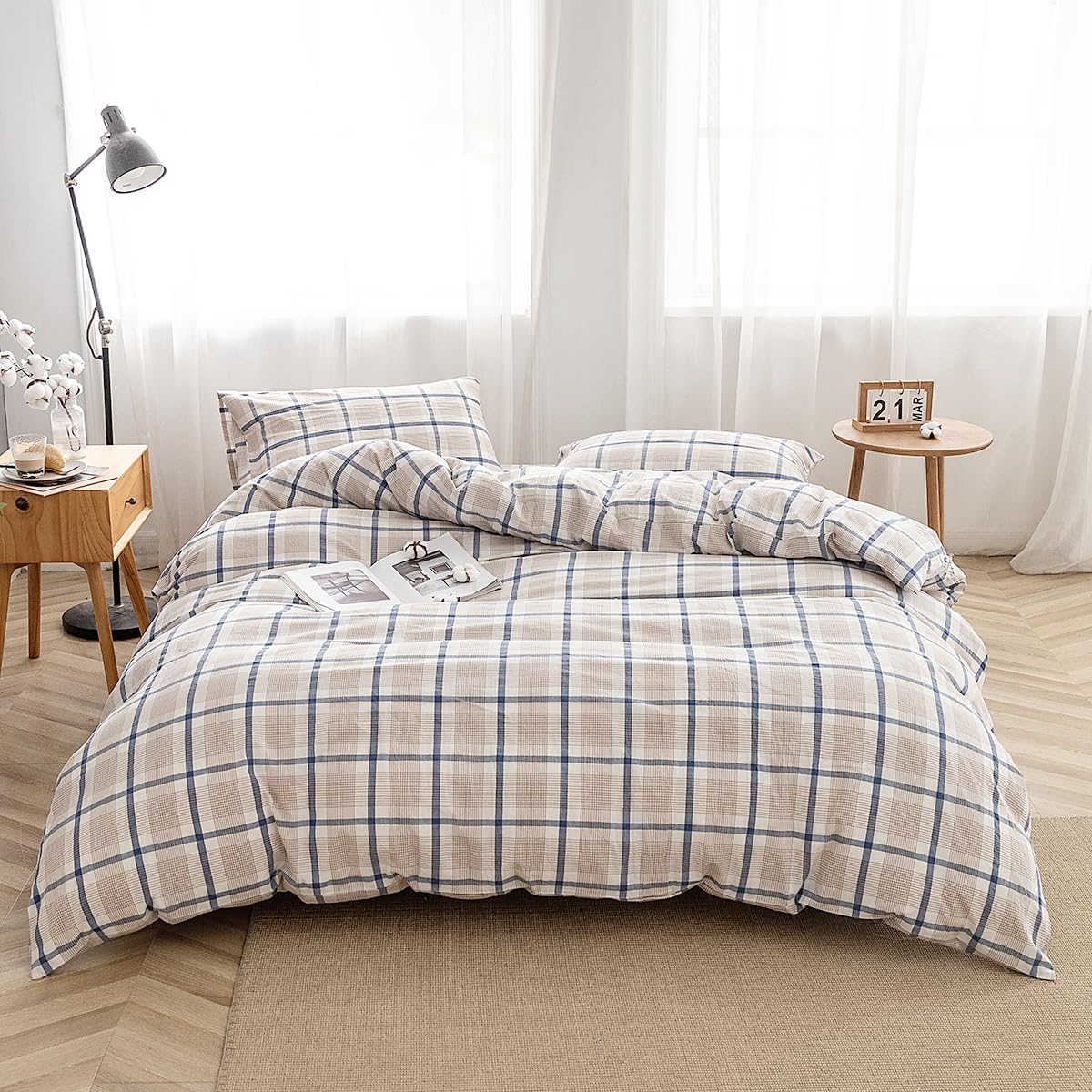 FACE TWO FACE Bedding Duvet Cover Set100% Washed Cotton Duvet Cover Linen Like Textured Breathable Durable Soft Comfy (Full, White)