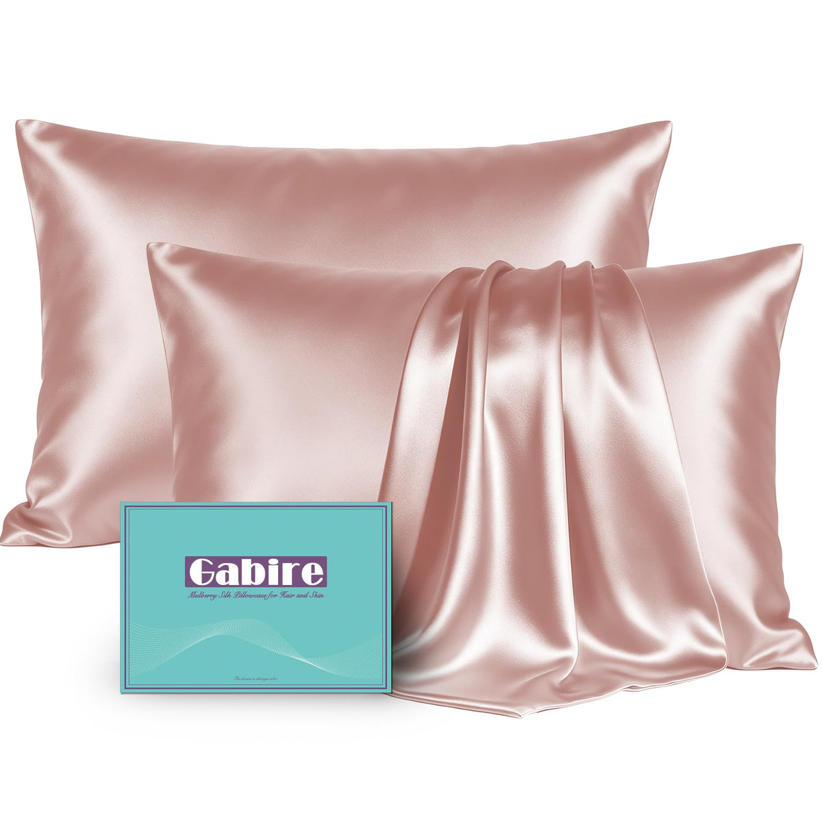 Gabire Mulberry Silk Pillow Cases Set of 2, Both Sides Real Silk Pillowcase for Hair and Skin Prevent Acne Pillowcase Organic Silk Pillowcase 2 Pack with Hidden Zipper, Black, Standard (20"×26")