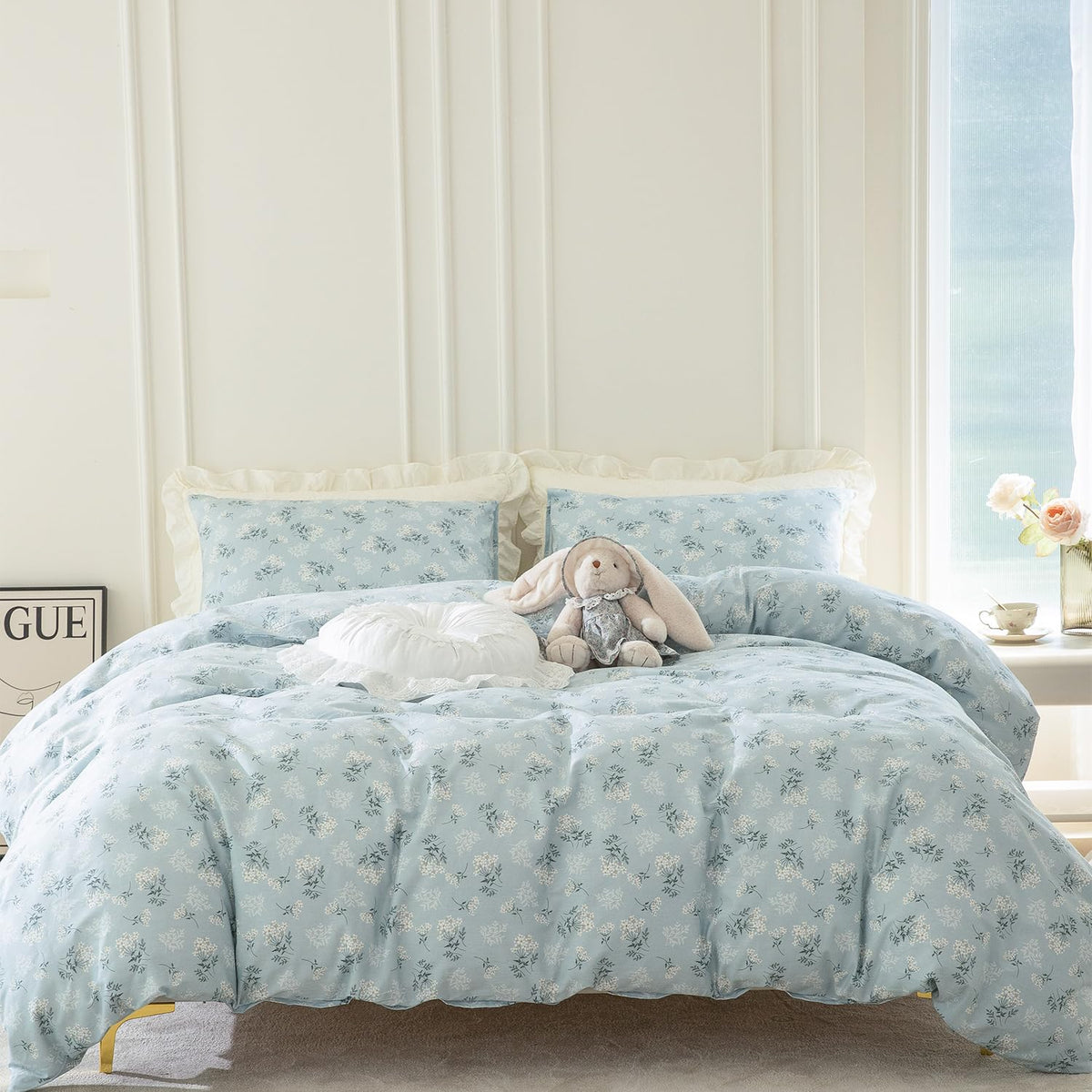 King Size Duvet Cover Set Floral Luxury Soft Brushed Microfiber Crinkle Gauze Fabric 3 Pieces Bedding Set Flower Pattern Duvet Cover King with Zipper Closure Breathable Comfy