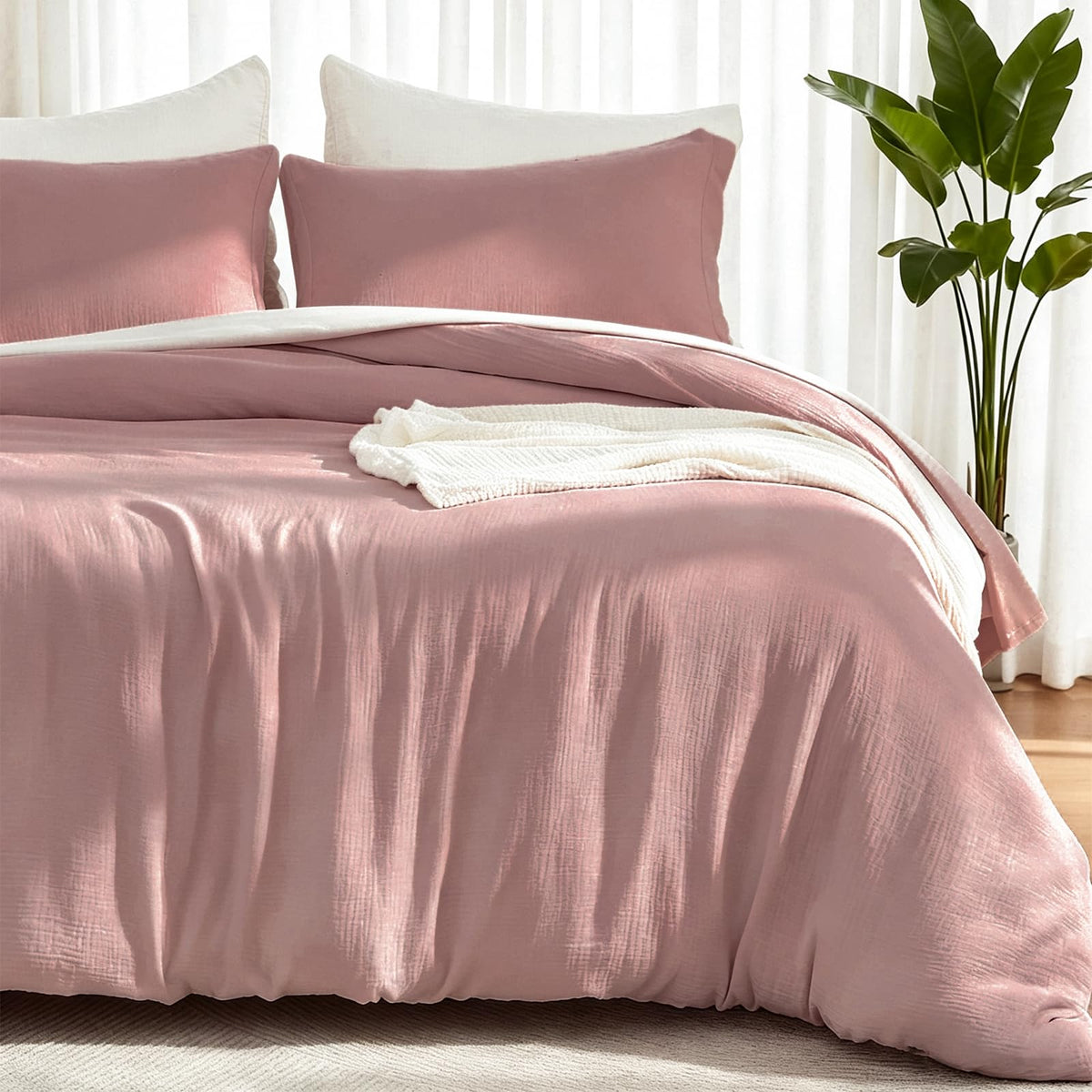 EMME Muslin Cotton Duvet Cover Set Linen Like Cream White Queen